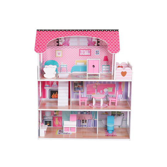 Retiro Express-Casa De Muñeca Madera 3 Pisos Con Accesorios