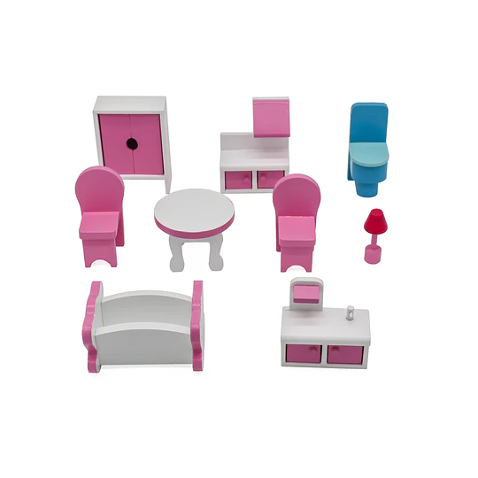 Retiro Express-Casa De Muñeca Madera 3 Pisos Con Accesorios
