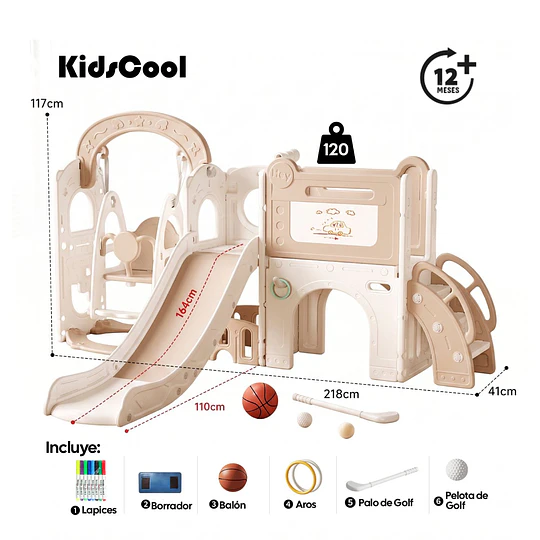 Retiro Express-Resbalín Columpio Centro de Juegos 9 en 1 Kidscool Estilo Off White