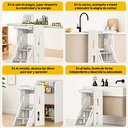 Retiro Express-Torre de Aprendizaje Infantil con Peldaños Antideslizantes Plástico Crema Gris 84x44.5x49 cm 