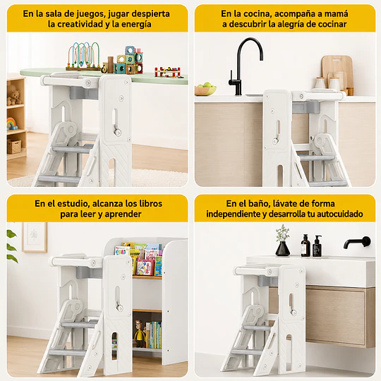 Retiro Express-Torre de Aprendizaje Infantil con Peldaños Antideslizantes Plástico Crema Gris 84x44.5x49 cm 
