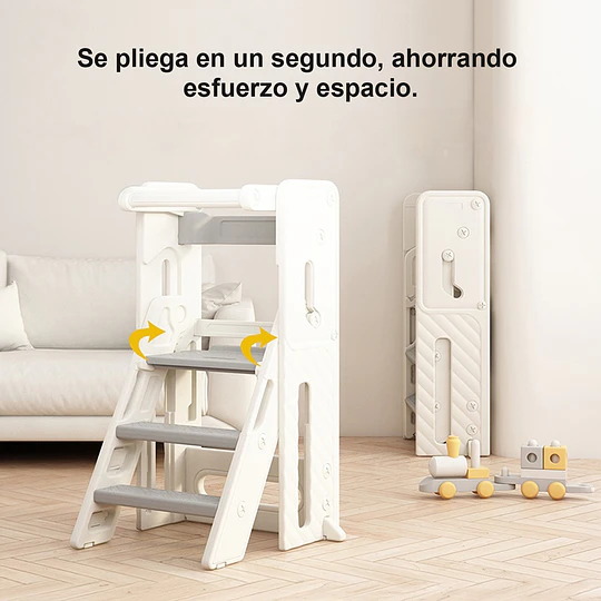Retiro Express-Torre de Aprendizaje Infantil con Peldaños Antideslizantes Plástico Crema Gris 84x44.5x49 cm 