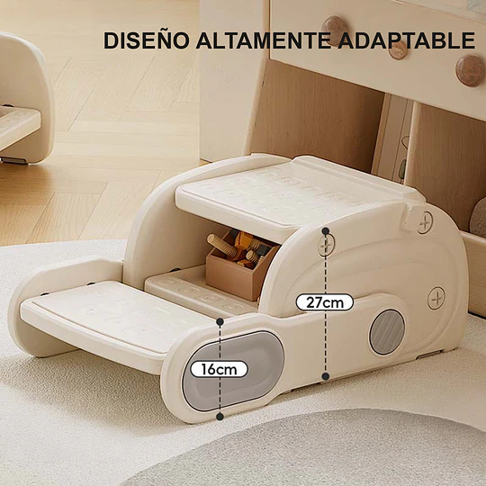 Retiro Express-Banquito Escalón Convertible en Silla Infantil Plástico Crema Gris 27x41x63 cm 
