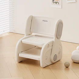 Retiro Express-Banquito Escalón Convertible en Silla Infantil Plástico Crema Gris 27x41x63 cm 