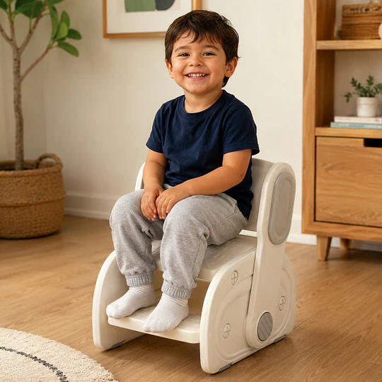 Retiro Express-Banquito Escalón Convertible en Silla Infantil Plástico Crema Gris 27x41x63 cm 