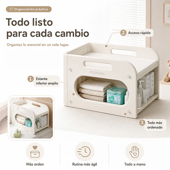 Retiro Express-Mudador de Sobremesa Compacto con Estante Organizador Plástico Blanco Marfil 75x51x46 cm 