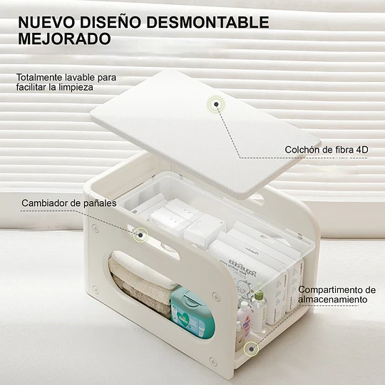 Retiro Express-Mudador de Sobremesa Compacto con Estante Organizador Plástico Blanco Marfil 75x51x46 cm 