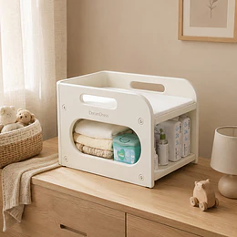 Retiro Express-Mudador de Sobremesa Compacto con Estante Organizador Plástico Blanco Marfil 75x51x46 cm 