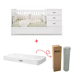 Cuna Cama Evolutiva Multifunción Kippi Blanca + Colchón 188 x 88 x 14 cms
