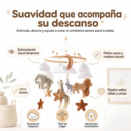 Retiro Express-Móvil de Cuna para Bebé Fieltro y Madera Kidscool Safari 52 x 24 cm 