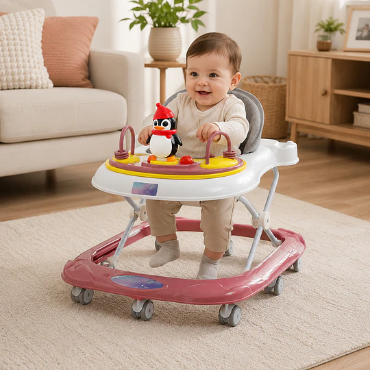  Retiro Express-Andador Para Bebé Kidscool Pingüino Ruedas Silenciosas Rosado 65 X 55 X 50 cm 