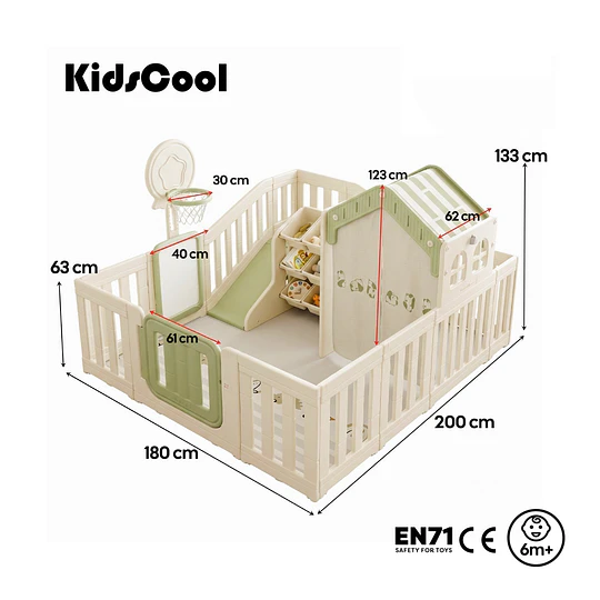 Retiro Express-Corral de 7 Juegos Infantil con Casita y Centro de Actividades Plástico Beige | 133x180x200 cm