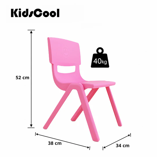Kidscool Silla Infantil Apilable Ergonómica de Plástico Reforzado Rosado 34x38x52 cm