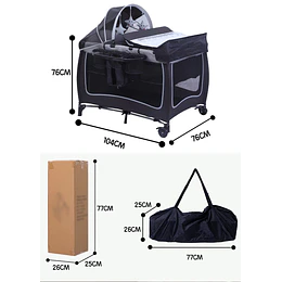 Cuna Corral Plegable de Viaje Kidscool Colecho con Mudador Organizador y Móvil 104 x 76 x 76 cm Gris