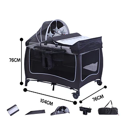 Cuna Corral Plegable de Viaje Kidscool Colecho con Mudador Organizador y Móvil 104 x 76 x 76 cm Gris