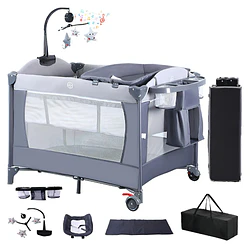 Cuna Corral Plegable de Viaje Colecho Kidscool con Mudador Mosquitero y Organizador 104 x 76 x 76 cm Gris