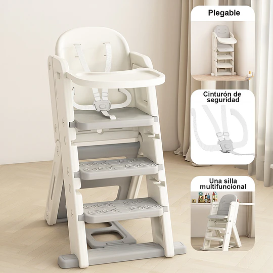 Retiro Express -Silla Alta Escalera Infantil Multiuso con Bandeja Plástico Crema Gris 89x53x61 cm - COPIA