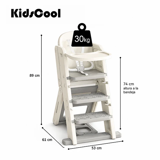 Retiro Express -Silla Alta Escalera Infantil Multiuso con Bandeja Plástico Crema Gris 89x53x61 cm - COPIA