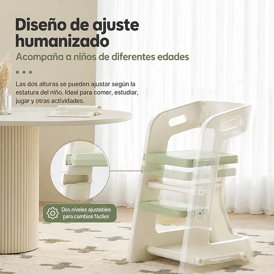 Retiro Express-Silla Alta Comedor Infantil y Torre de Aprendizaje Plástico Verde Menta / Gris 80x42x51 cm