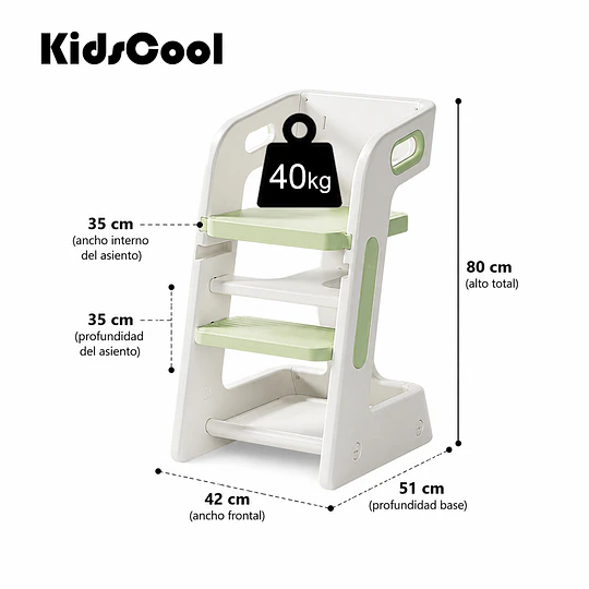 Retiro Express-Silla Alta Comedor Infantil y Torre de Aprendizaje Plástico Verde Menta / Gris 80x42x51 cm