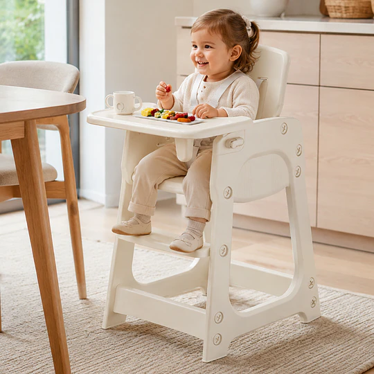 Silla Alta de Comer Infantil con Bandeja Extraíble Beige Crema 91x46x57.5 cm