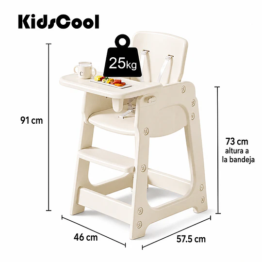Silla Alta de Comer Infantil con Bandeja Extraíble Beige Crema 91x46x57.5 cm