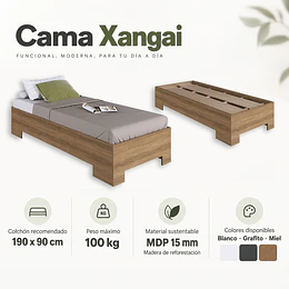 Cama 1 Plaza Miel Be Design Xangai 90x190 cm - Cama Juvenil Baja MDP