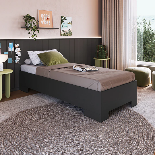 Cama 1 Plaza Grafito Be Design Xangai 90x190 cm - Cama Juvenil Baja MDP