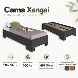 Cama 1 Plaza Grafito Be Design Xangai 90x190 cm - Cama Juvenil Baja MDP