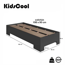 Cama 1 Plaza Grafito Be Design Xangai 90x190 cm - Cama Juvenil Baja MDP