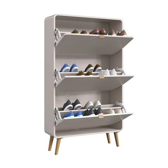 Zapatero 3 Puertas Abatibles Beige Be Design 130x76x24 cm - Mueble Organizador de Zapatos