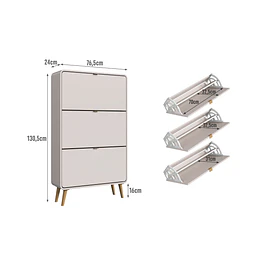 Zapatero 3 Puertas Abatibles Beige Be Design 130x76x24 cm - Mueble Organizador de Zapatos