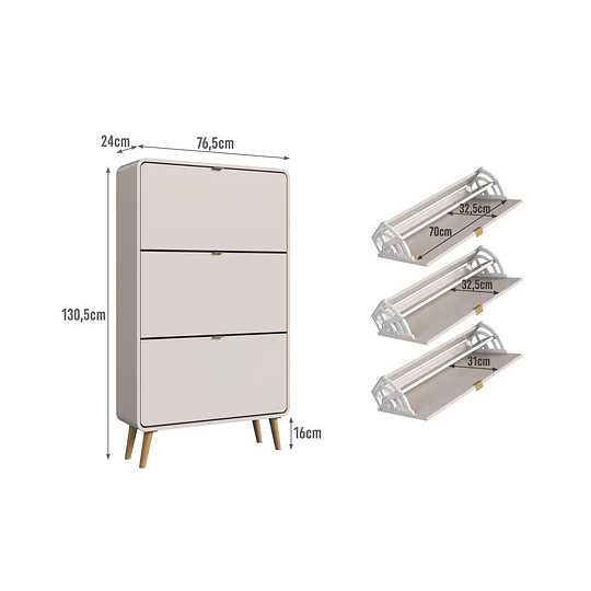 Zapatero 3 Puertas Abatibles Beige Be Design 130x76x24 cm - Mueble Organizador de Zapatos