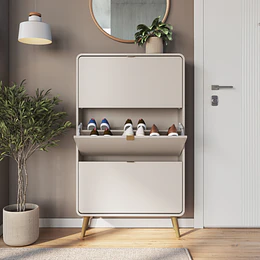Zapatero 3 Puertas Abatibles Beige Be Design 130x76x24 cm - Mueble Organizador de Zapatos