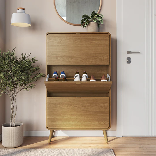 Zapatero 3 Puertas Abatibles Roble Be Design 130x76x24 cm - Mueble Organizador de Zapatos