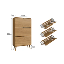 Zapatero 3 Puertas Abatibles Roble Be Design 130x76x24 cm - Mueble Organizador de Zapatos