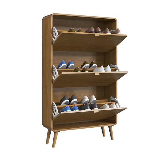 Zapatero 3 Puertas Abatibles Roble Be Design 130x76x24 cm - Mueble Organizador de Zapatos