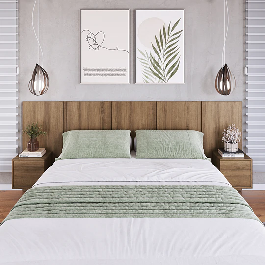 Respaldo de Cama 2 Plazas con Veladores Miel Be Design 224 cm