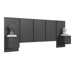 Respaldo de Cama 2 Plazas con Veladores Grafito Be Design - 224 cm