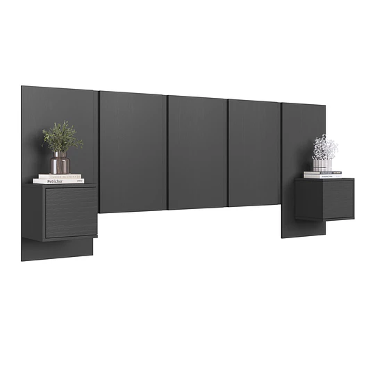 Respaldo de Cama 2 Plazas con Veladores Grafito Be Design - 224 cm