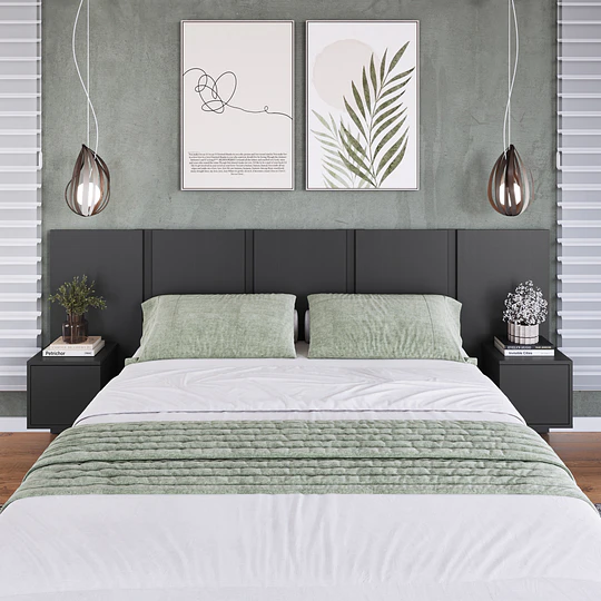 Respaldo de Cama 2 Plazas con Veladores Grafito Be Design - 224 cm