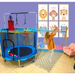 Retiro Express- Cama Elástica Infantil 4,5 Pies (1,40m) Kidscool Azul con Barra Regulable y Accesorios