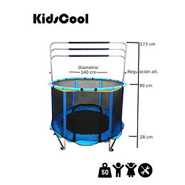 Retiro Express- Cama Elástica Infantil 4,5 Pies (1,40m) Kidscool Azul con Barra Regulable y Accesorios