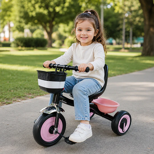 Triciclo Infantil a Pedales Rosa con Canastillo