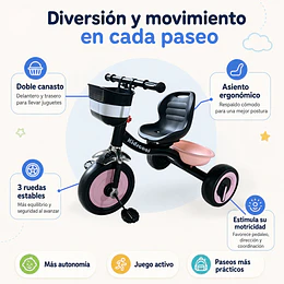 Triciclo Infantil a Pedales Rosa con Canastillo -Preventa 20 de Octubre