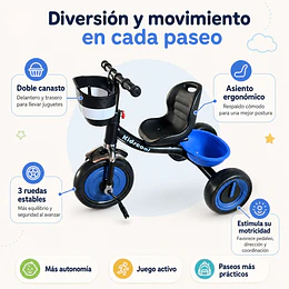 Triciclo Infantil a Pedales Azul con Canastillo - Preventa 20 de Octubre
