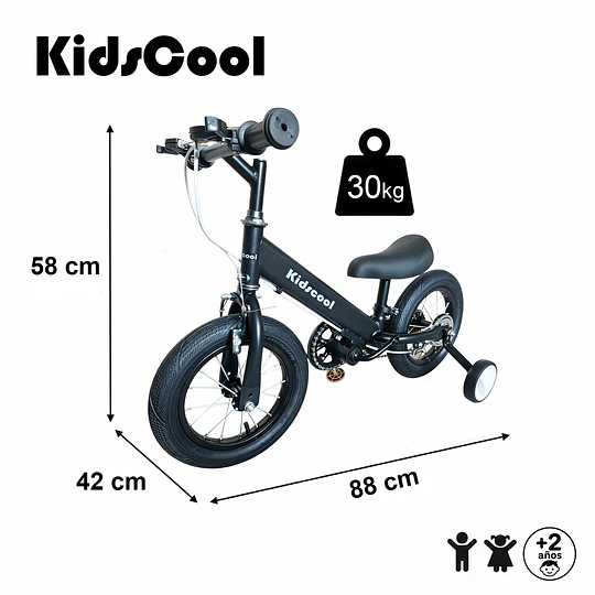 Bicicleta Infantil 2 en 1 Aro12 Negro Balance Pedales Rueditas