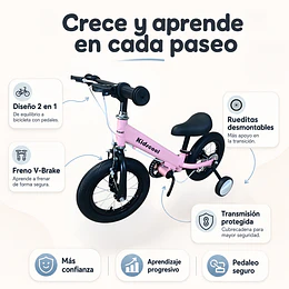 Bicicleta Infantil 2 en 1 Aro 12 Rosado Balance Pedales Rueditas- Preventa 20 de Octubre