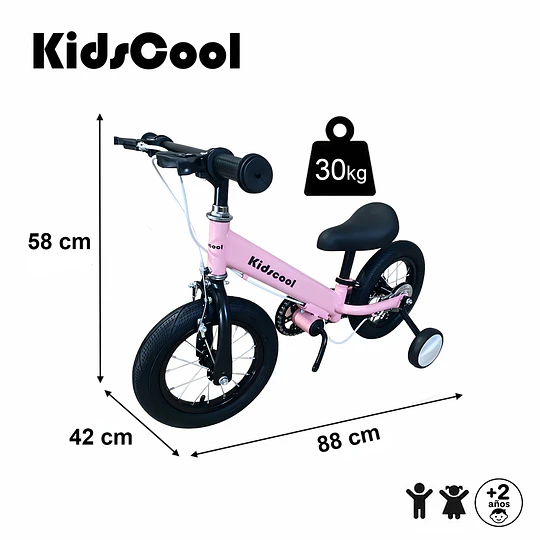 Bicicleta Infantil 2 en 1 Aro 12 Rosado Balance Pedales Rueditas