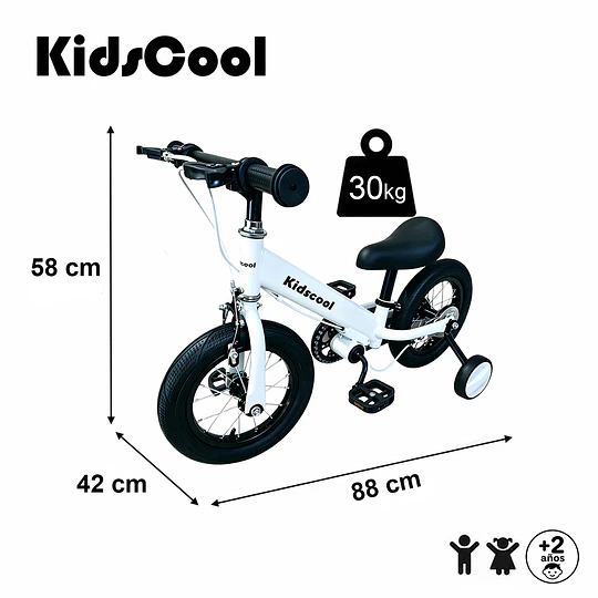 Bicicleta Infantil 2 en 1 Aro 12 Blanco Balance Pedales Rueditas